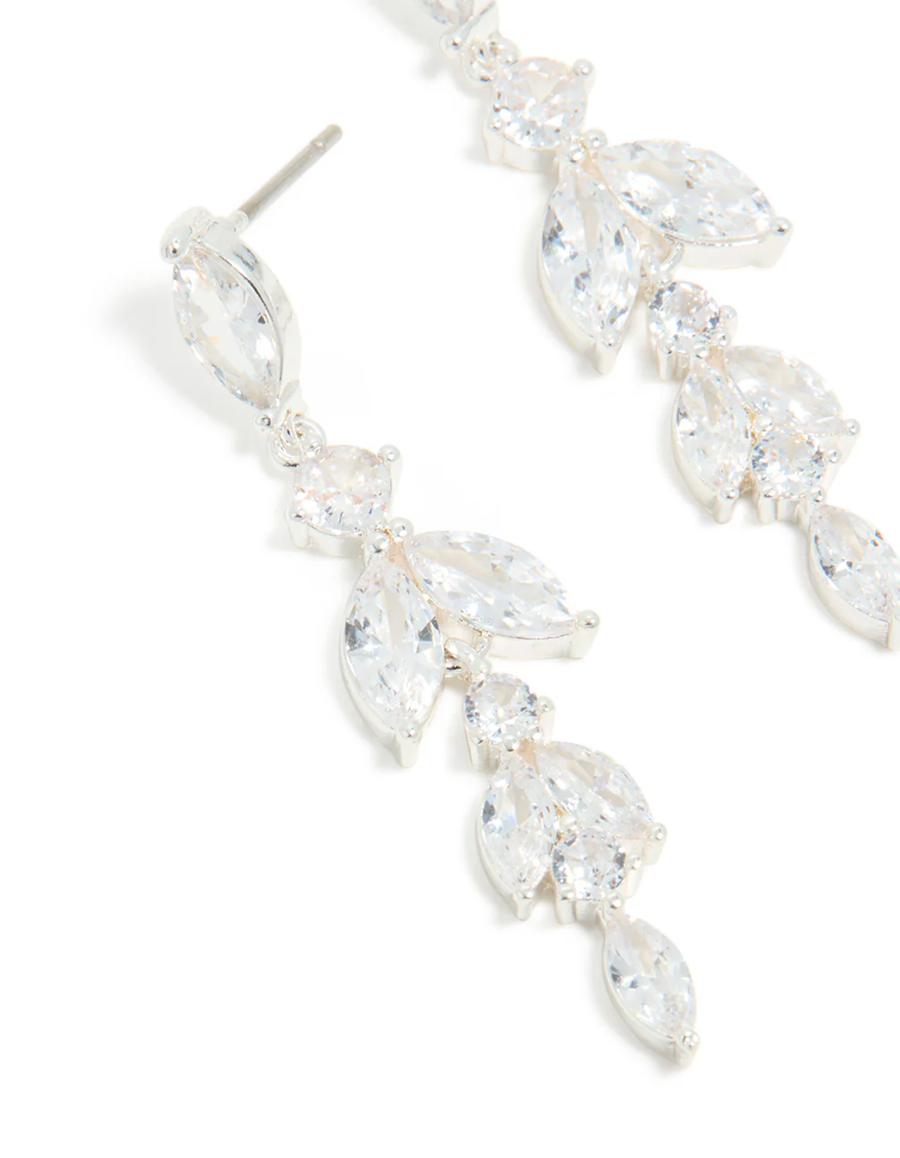 Silver Plated Cubic Zirconia Vine Medium Drop Earrings - Image 3