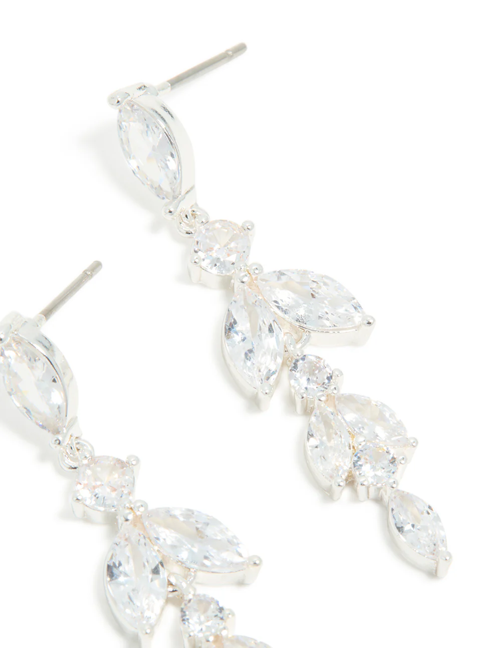 Silver Plated Cubic Zirconia Vine Medium Drop Earrings - Image 4