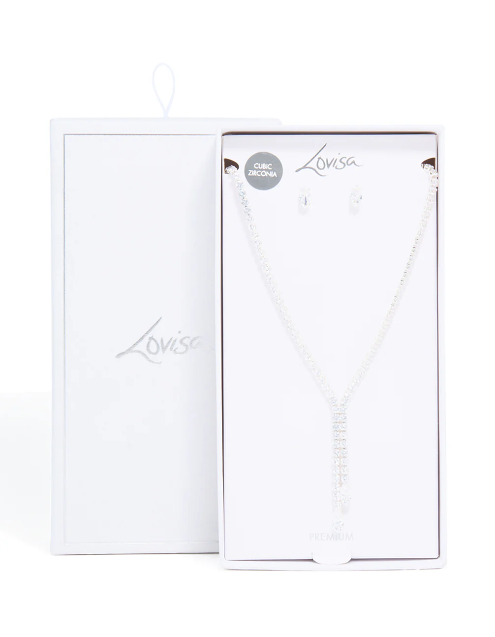 Silver Plated Cubic Zirconia Y-Necklace & Classic Earrings Set - Image 3
