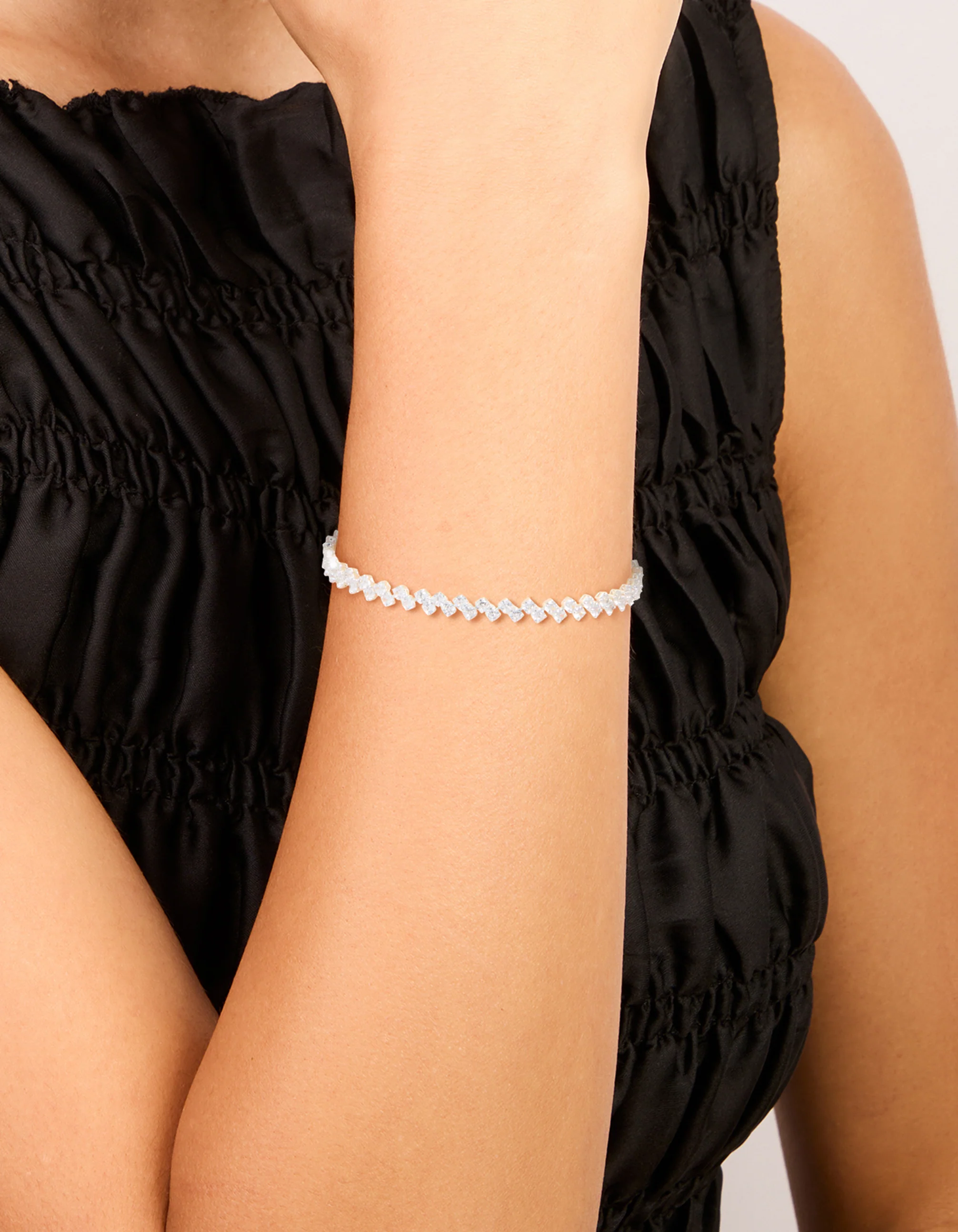 Silver Plated Cubic Zirconia Zig Zag Tennis Bracelet