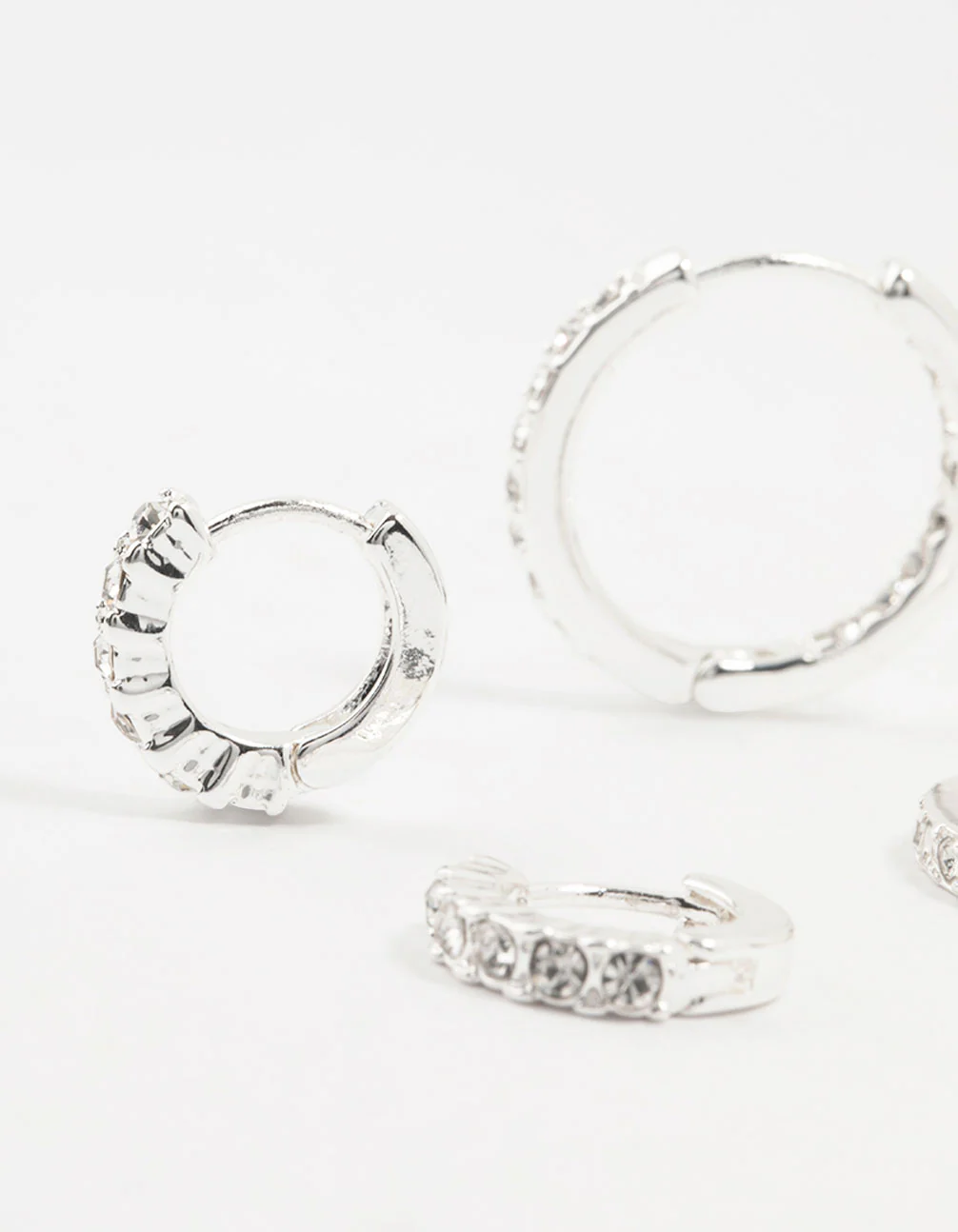 Silver Plated Diamante Huggie Earrings 3-Pack - Image 2