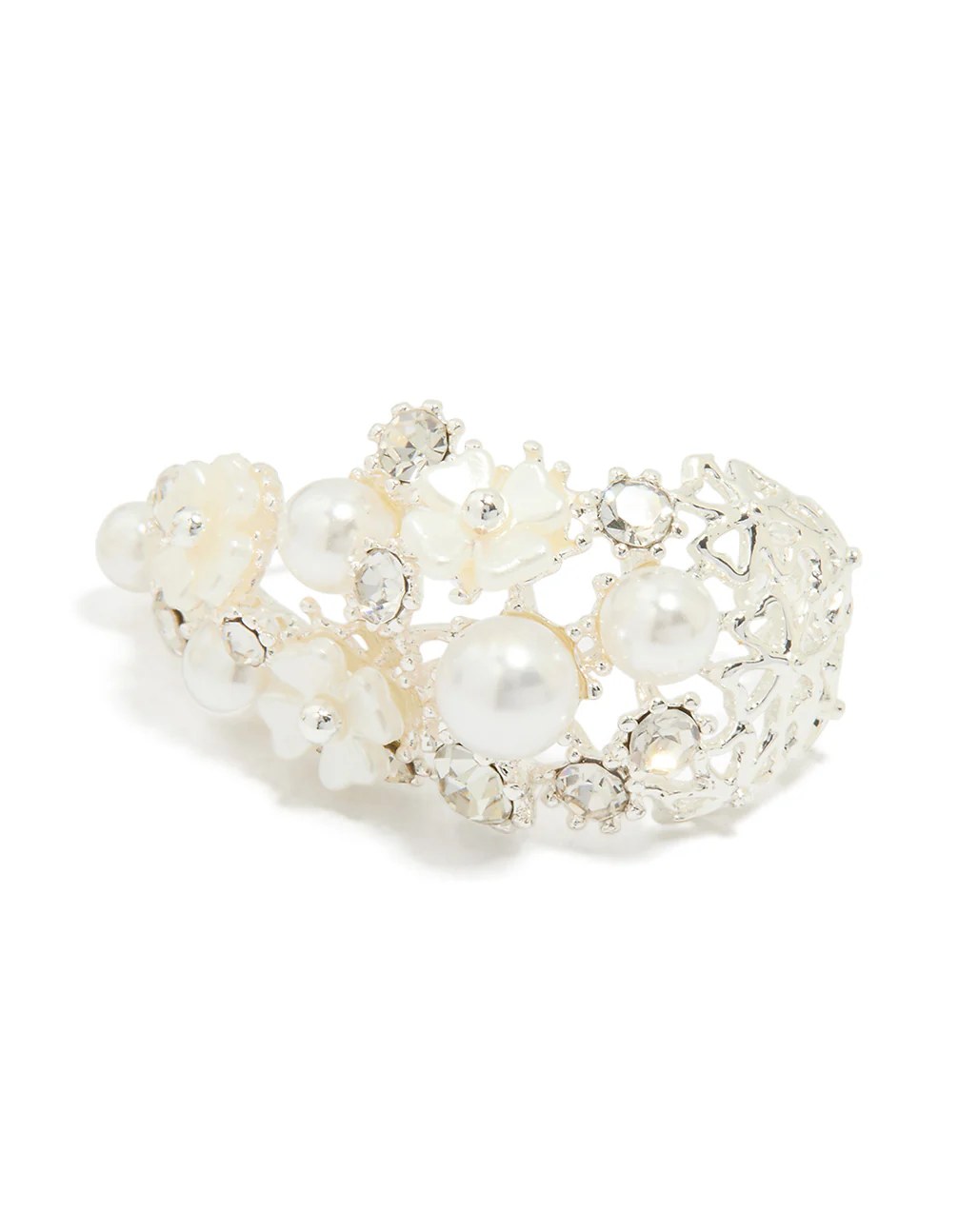 Silver Plated Diamante & Pearl Flower Hoop Earrings - Image 3