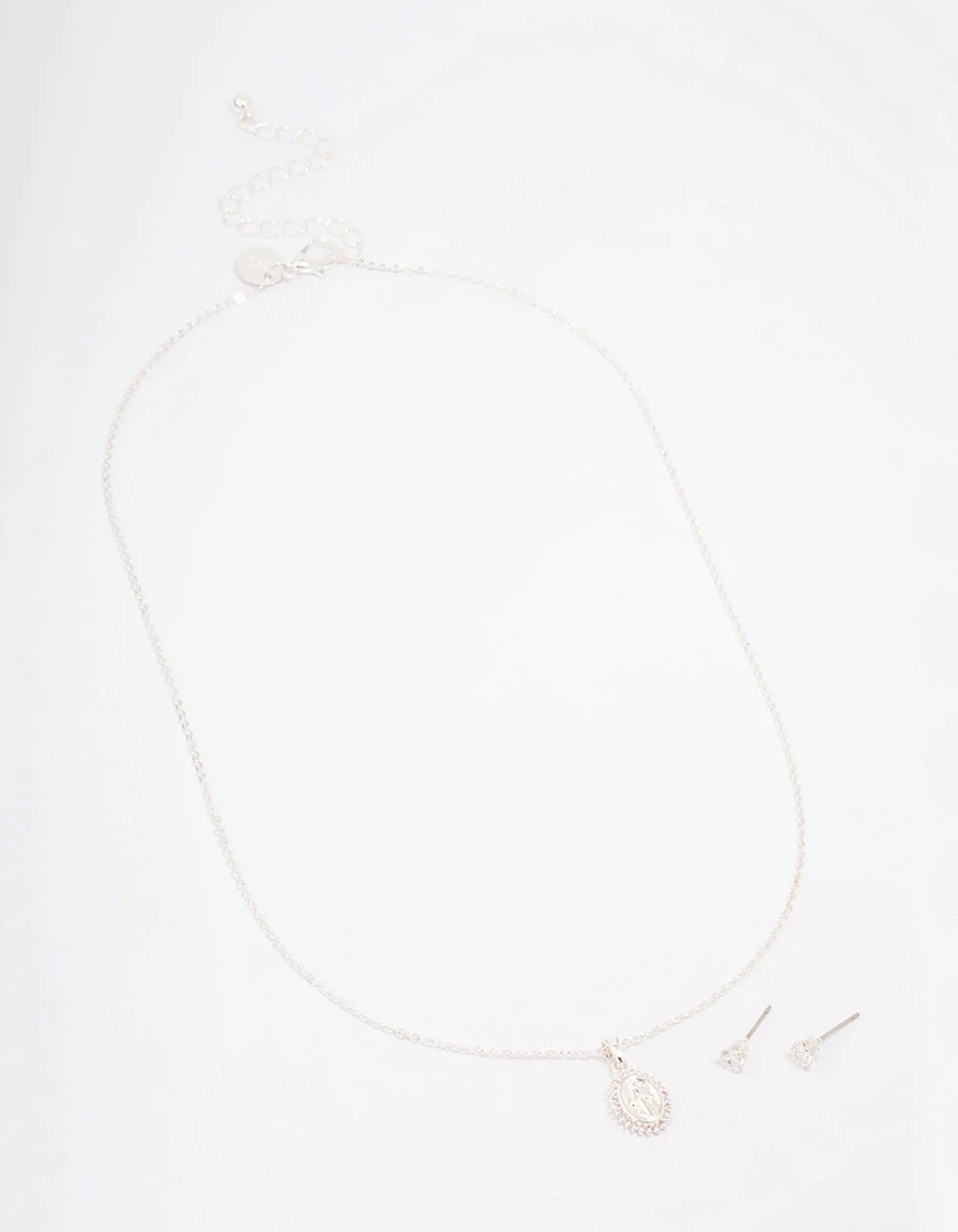 Silver Plated Diamante Signature Coin Necklace & Earring Set - Image 2
