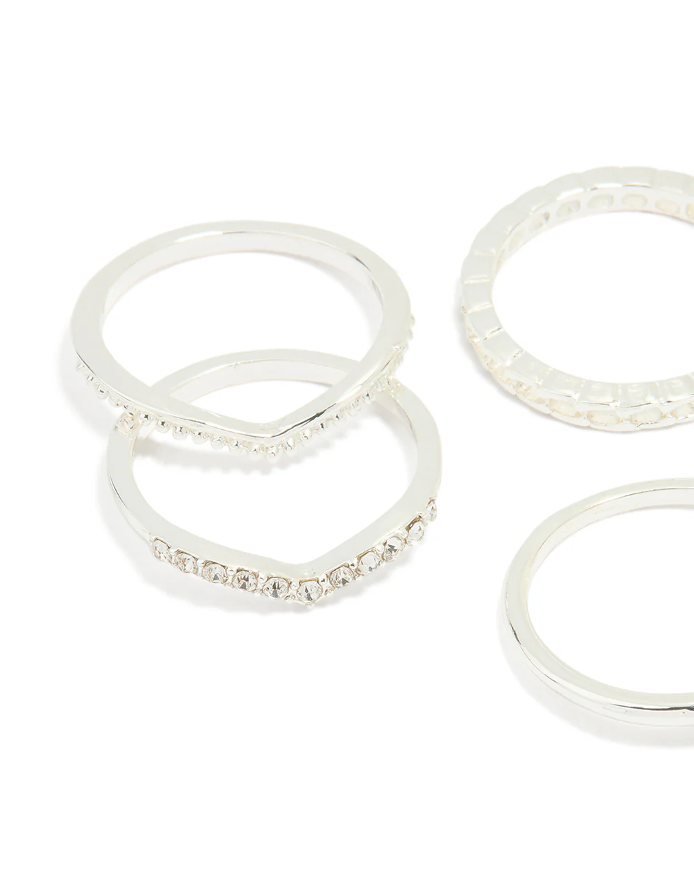 Silver Plated Diamante Twist & Dip Rings 6-Pack - Image 2