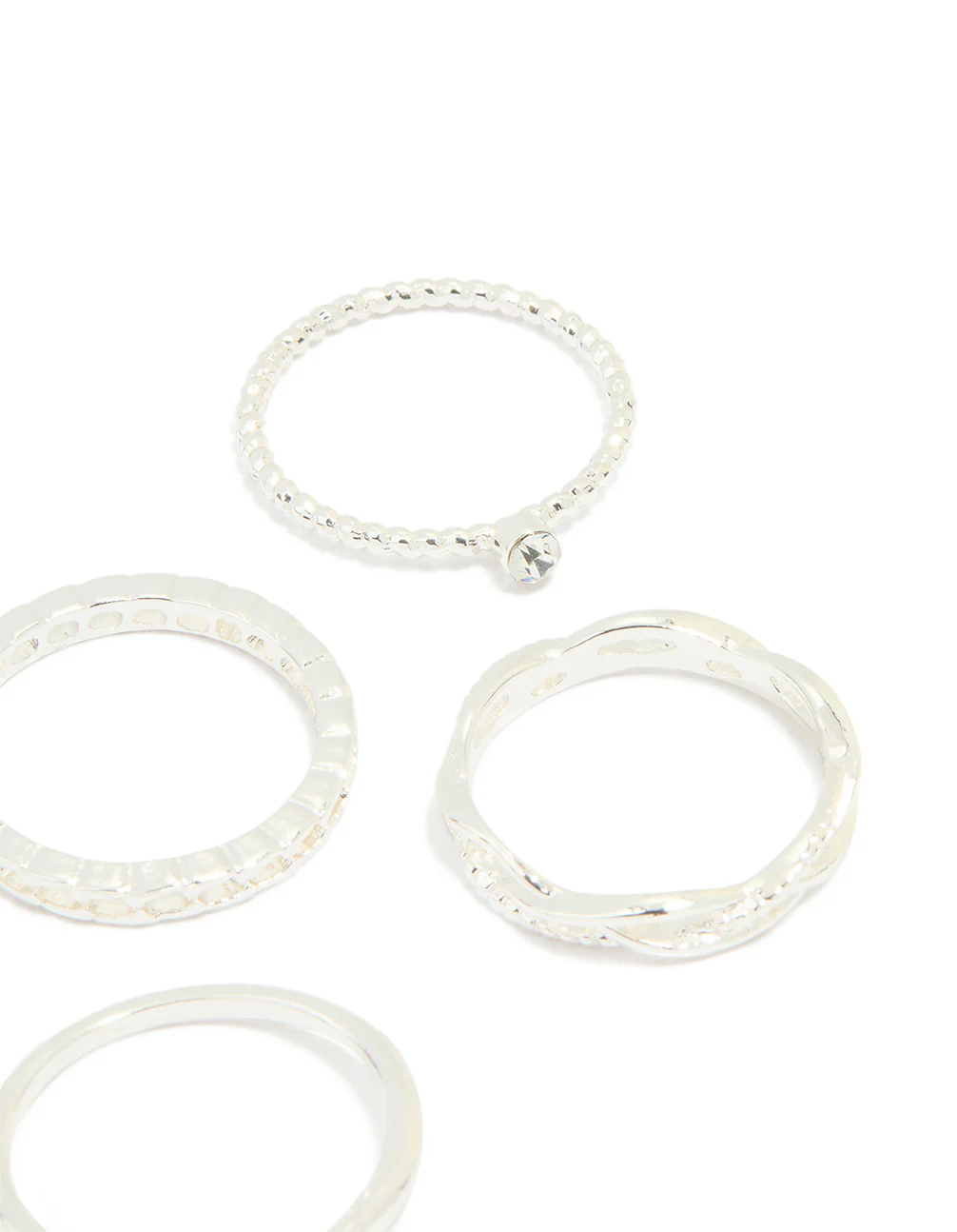 Silver Plated Diamante Twist & Dip Rings 6-Pack - Image 3