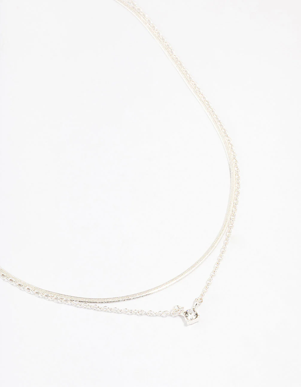 Silver Double Diamante Slinky Chain Layered Necklace