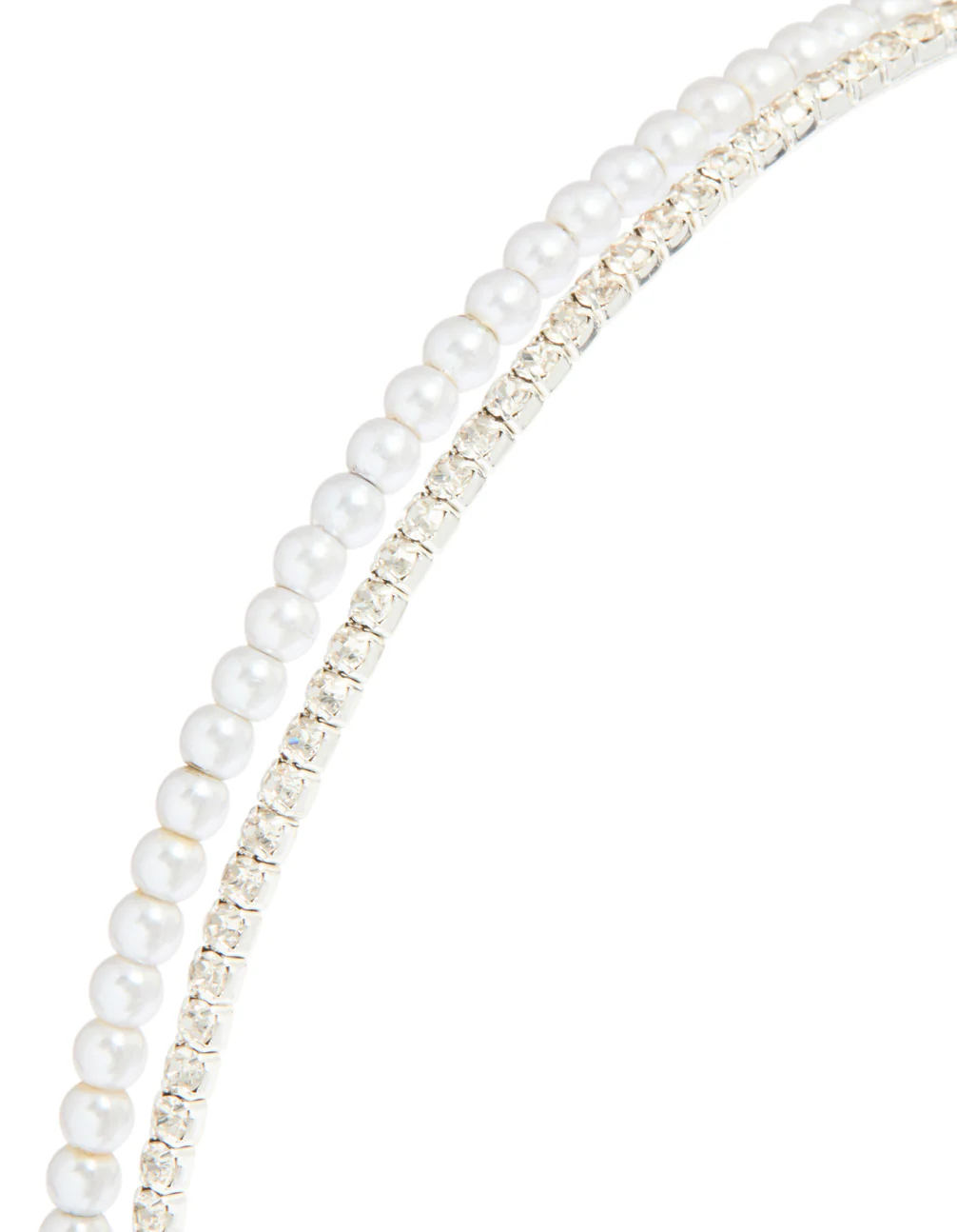 Silver Plated Double Layered Pearl & Crystal Headband - Image 2