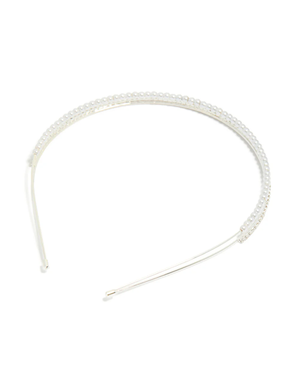 Silver Plated Double Layered Pearl & Crystal Headband - Image 3