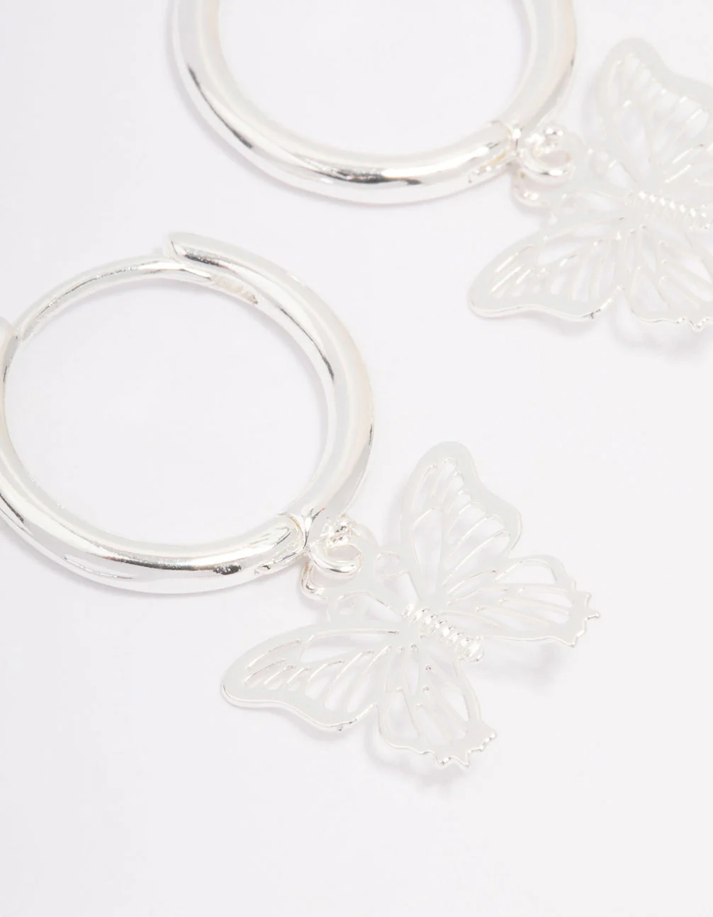 Silver Plated Filigree Butterfly Hoop Earrings - Image 2