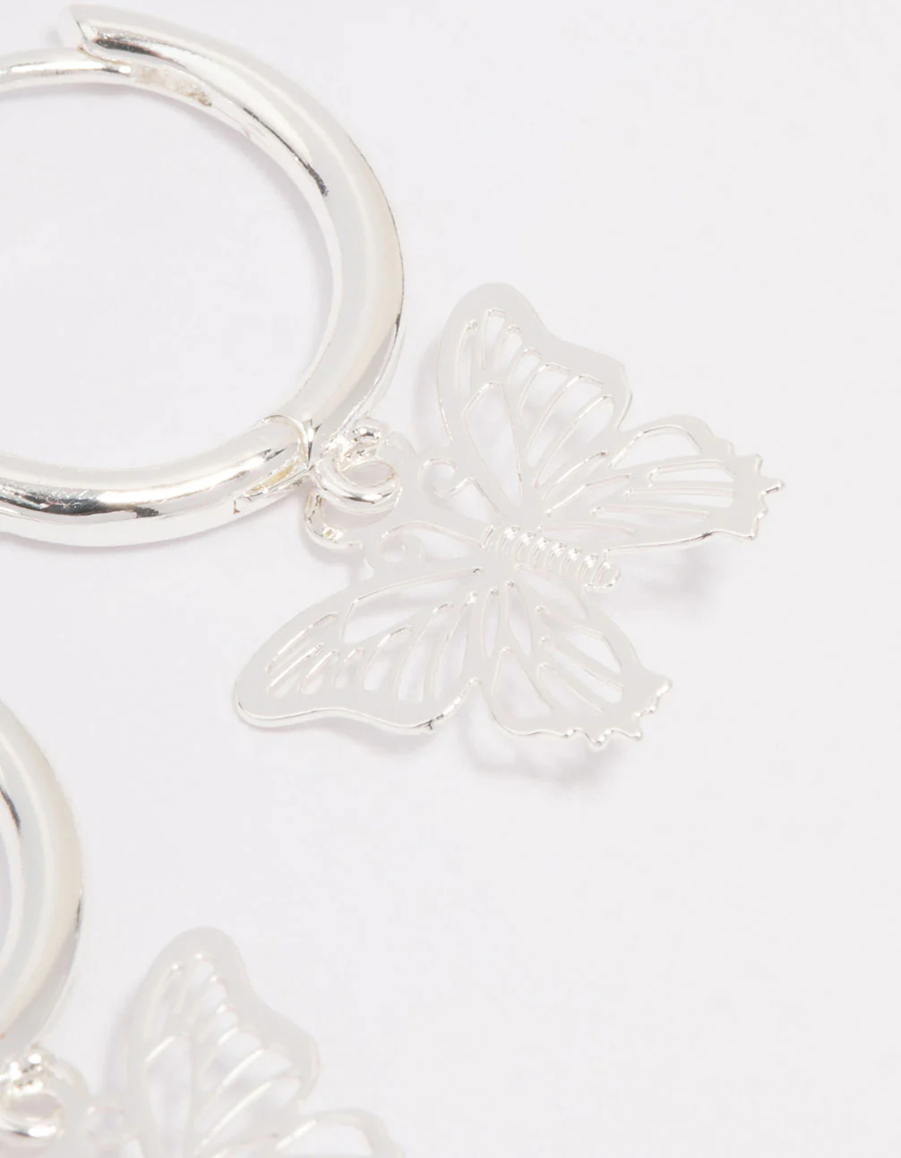 Silver Plated Filigree Butterfly Hoop Earrings - Image 3