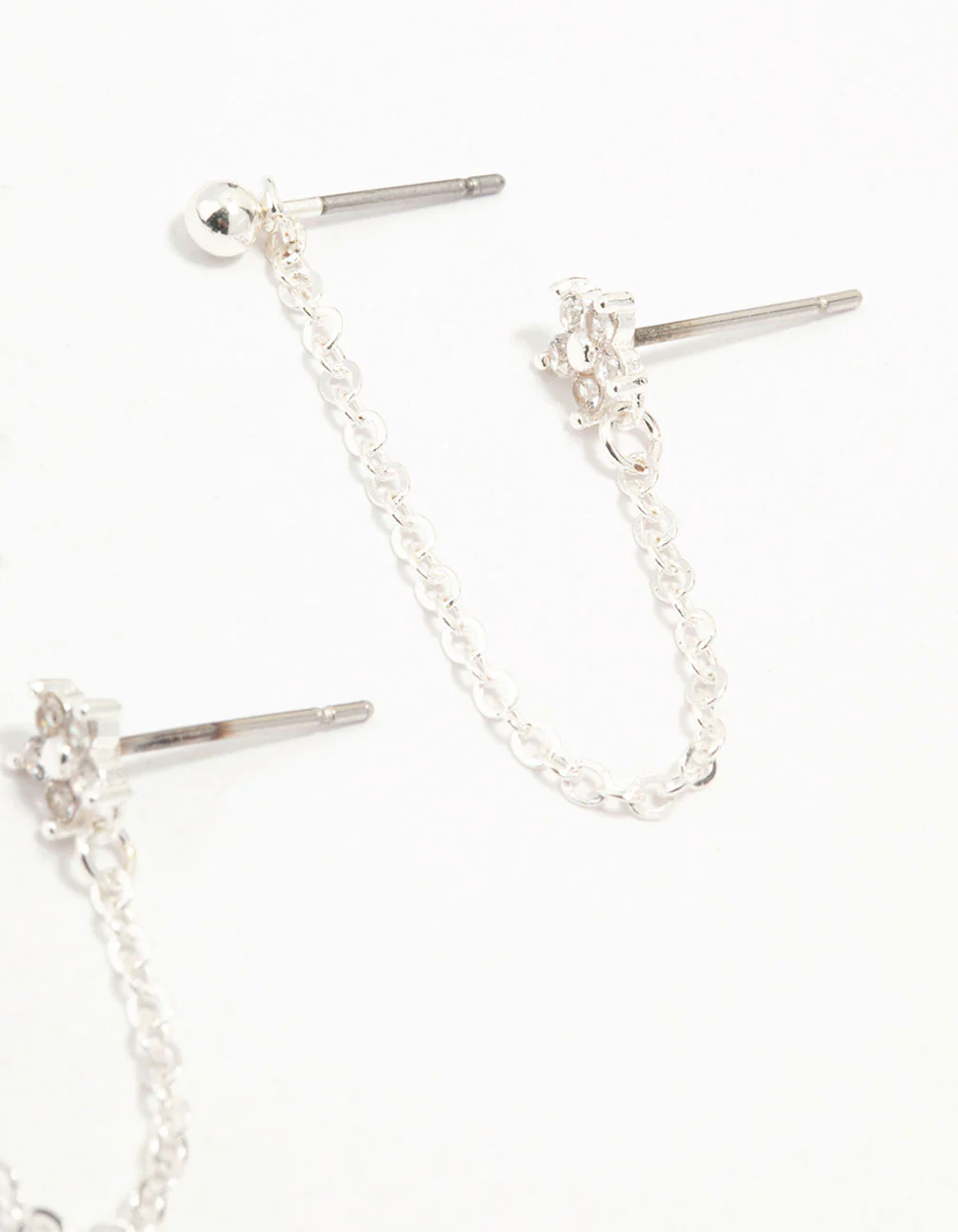 Silver Plated Brass Flower & Chain Earrings 3-Pack - Image 3
