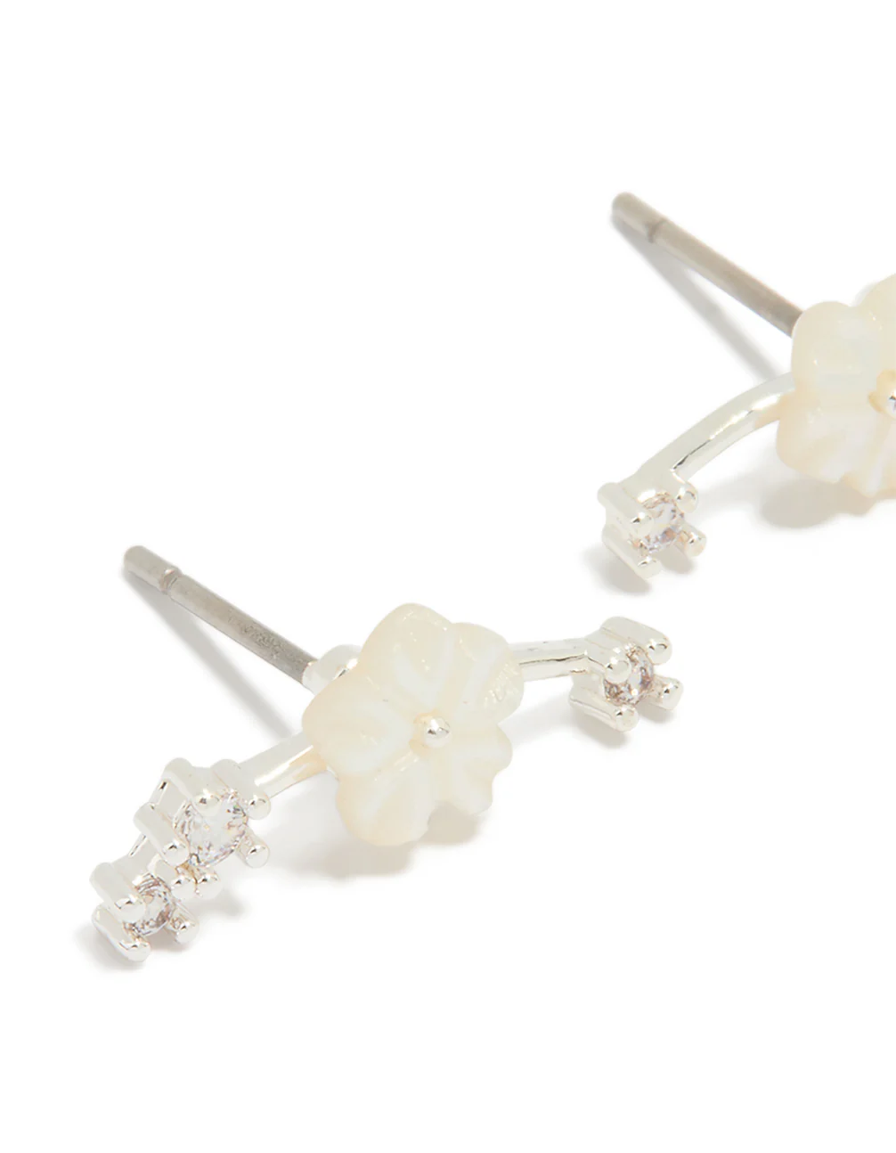 Silver Plated Flower Crawler Earrings - Image 2
