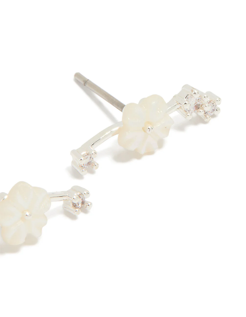 Silver Plated Flower Crawler Earrings - Image 3