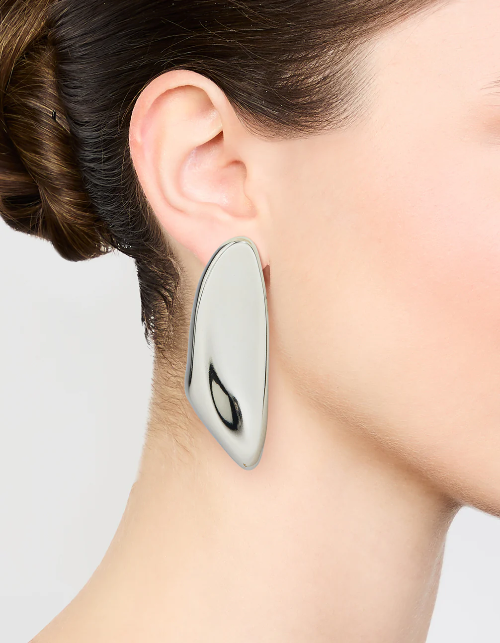 Silver Large Curved Drop Earrings - Image 2