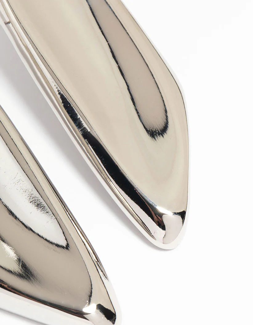 Silver Large Curved Drop Earrings - Image 5