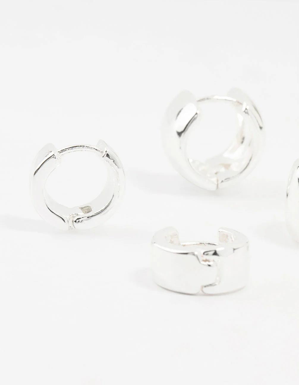 Silver Plated Mini Chunky Hoop Earrings 2-Pack - Image 2