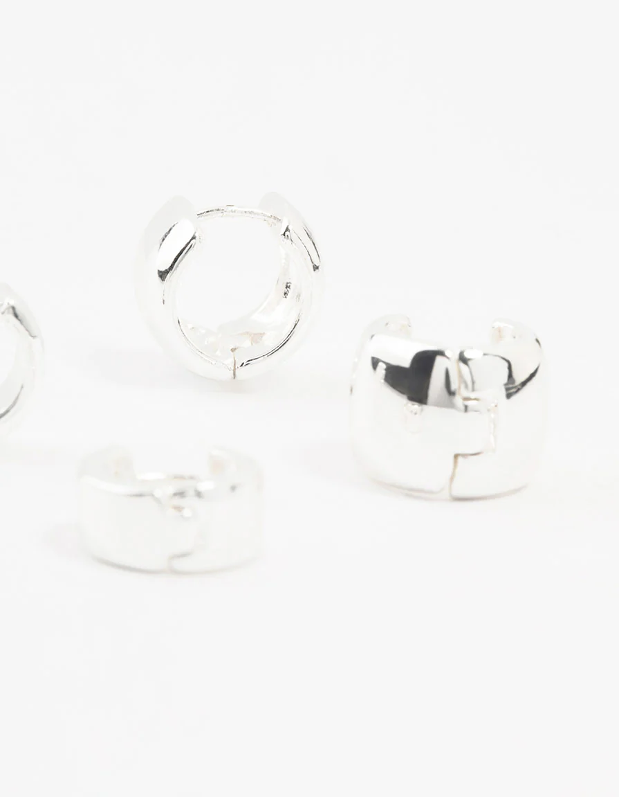 Silver Plated Mini Chunky Hoop Earrings 2-Pack - Image 3