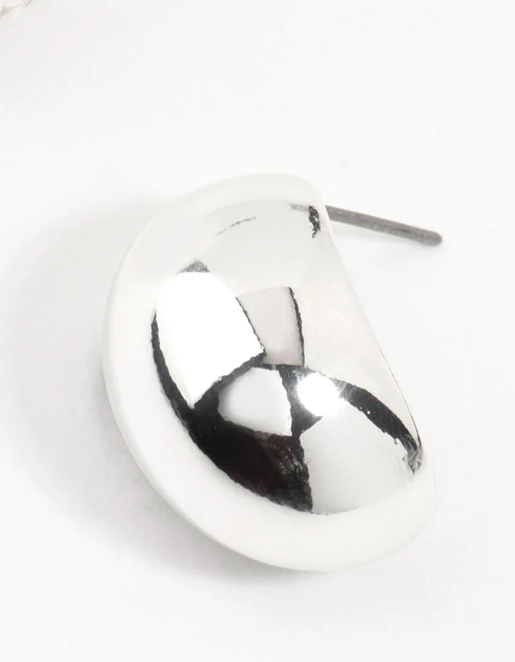 Silver Plated Mini Oval Bubble Stud Earrings - Image 3