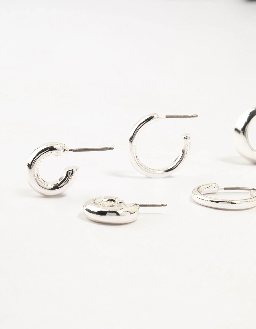Silver Plated Mixed Hoop Earrings 4-Pack - Image 2