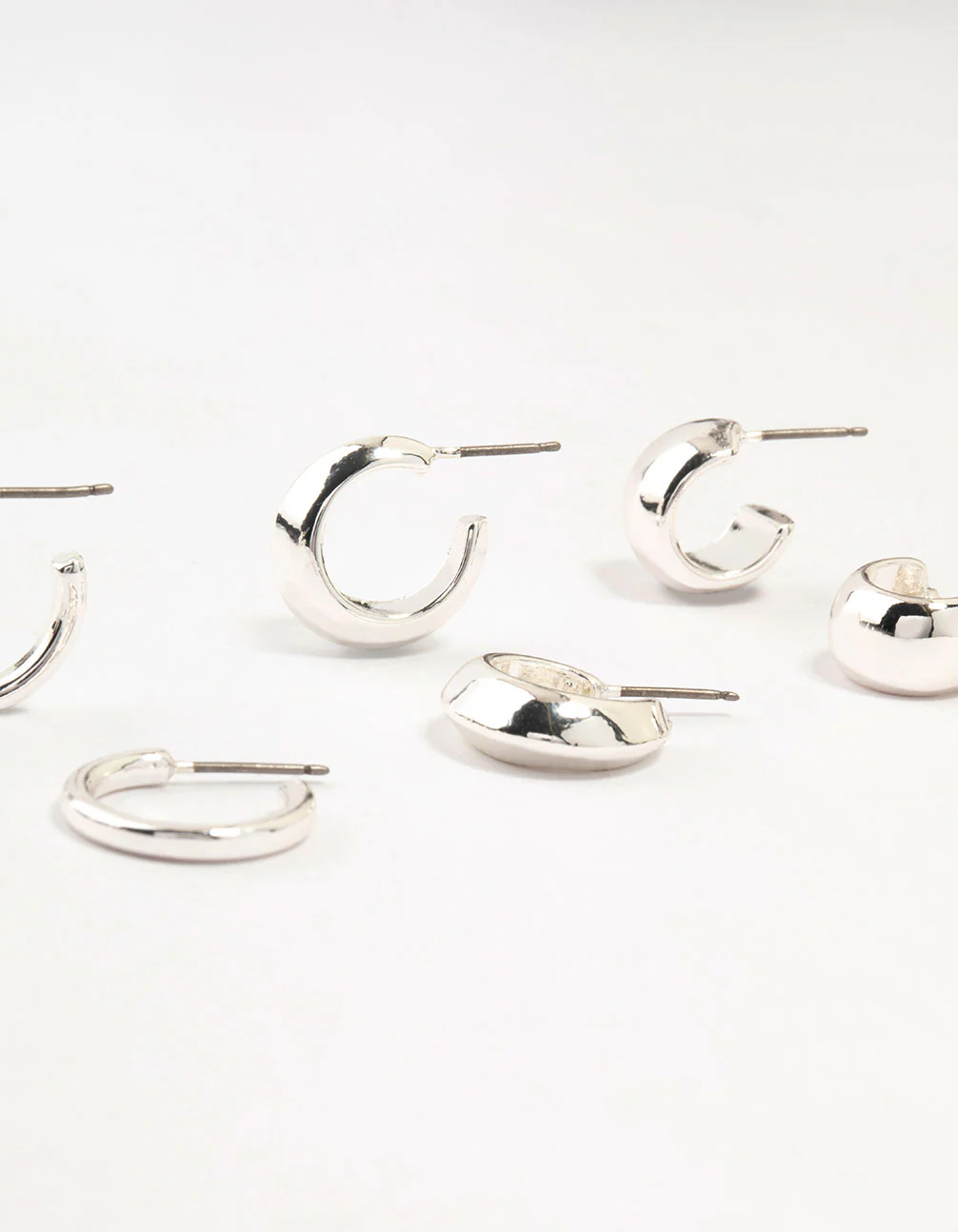 Silver Plated Mixed Hoop Earrings 4-Pack - Image 3