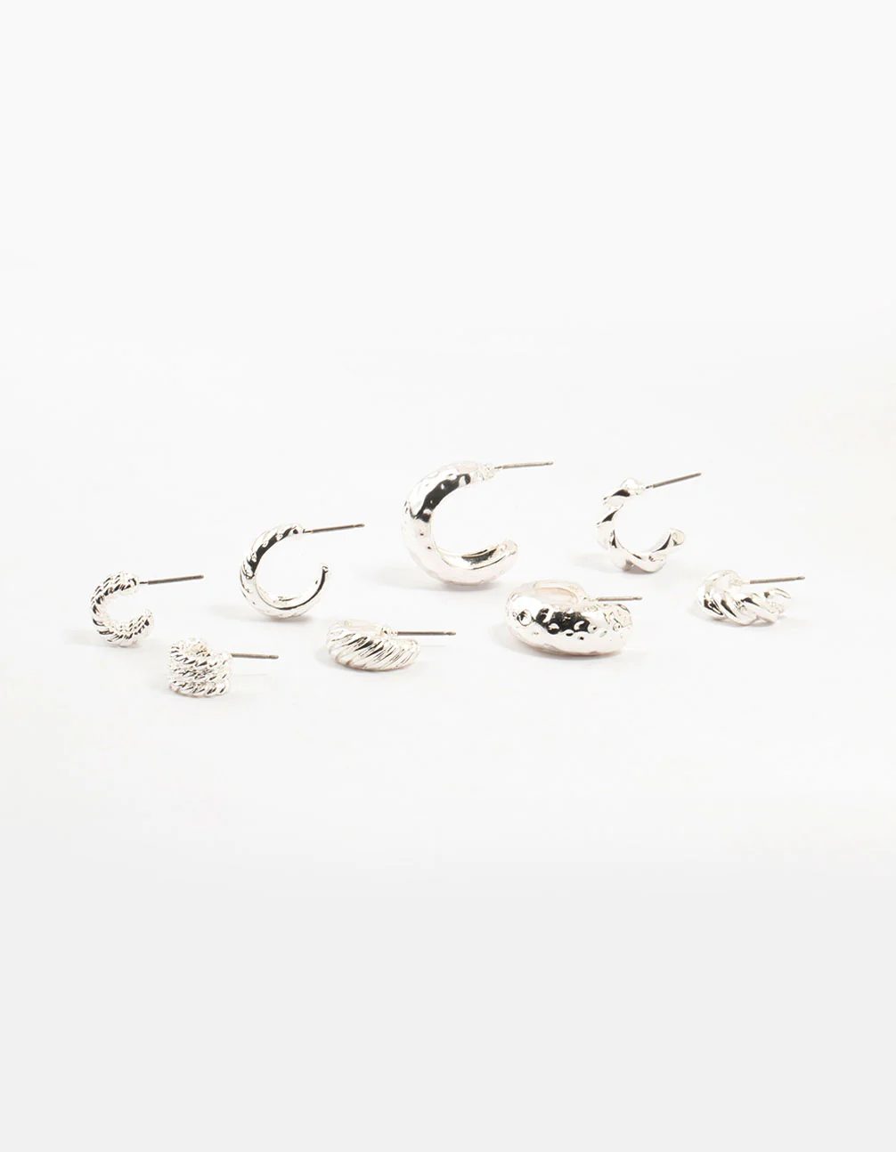 Silver Plated Molten Multiple Hoop Earrings 4-Pack