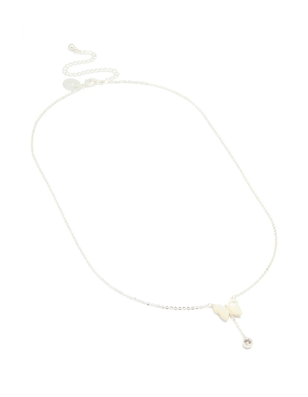 Silver Plated Mother Of Pearl & Cubic Zirconia Butterfly Y-Necklace - Image 2