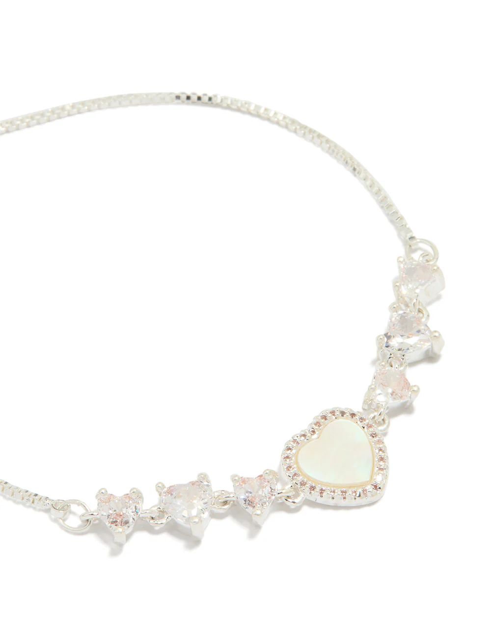 Silver Plated Mother Of Pearl & Cubic Zirconia Mini Heart Toggle Bracelet - Image 2