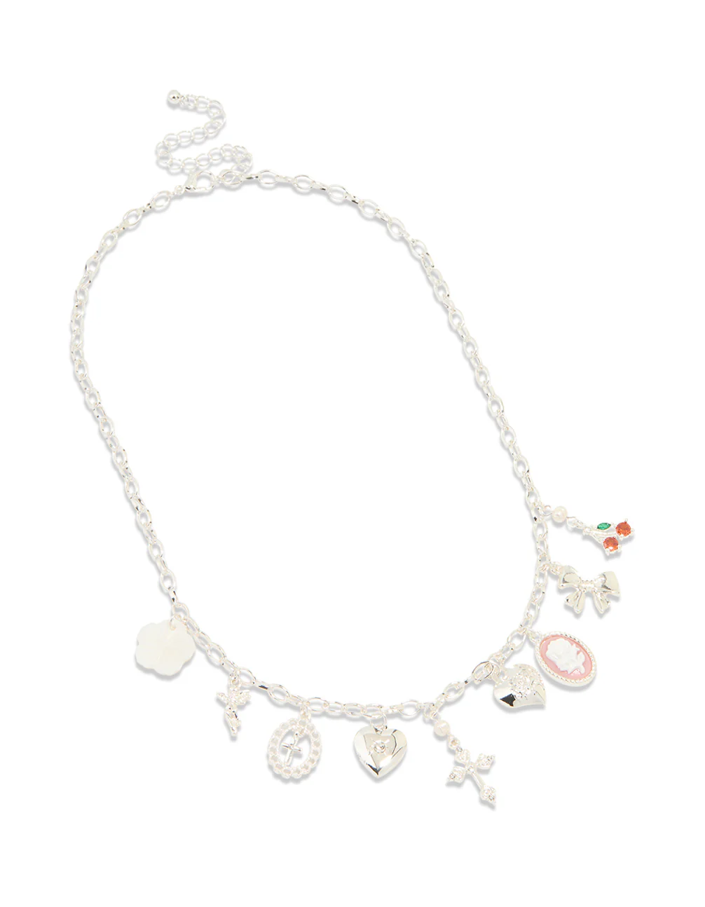 Silver Plated Multi Heart & Cross Charm Necklace - Image 2