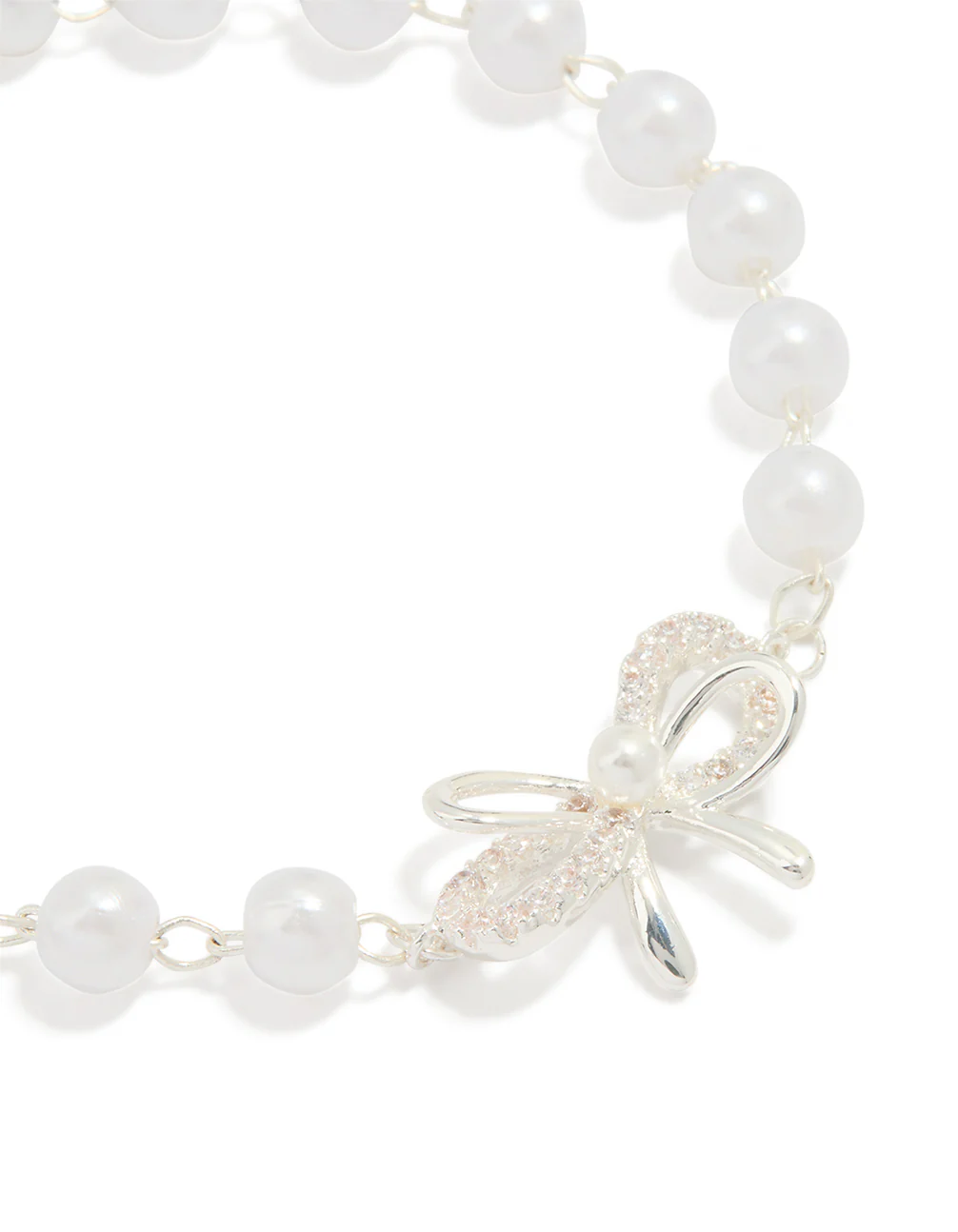Silver Plated Pearl Double Bow Bracelet - Image 2