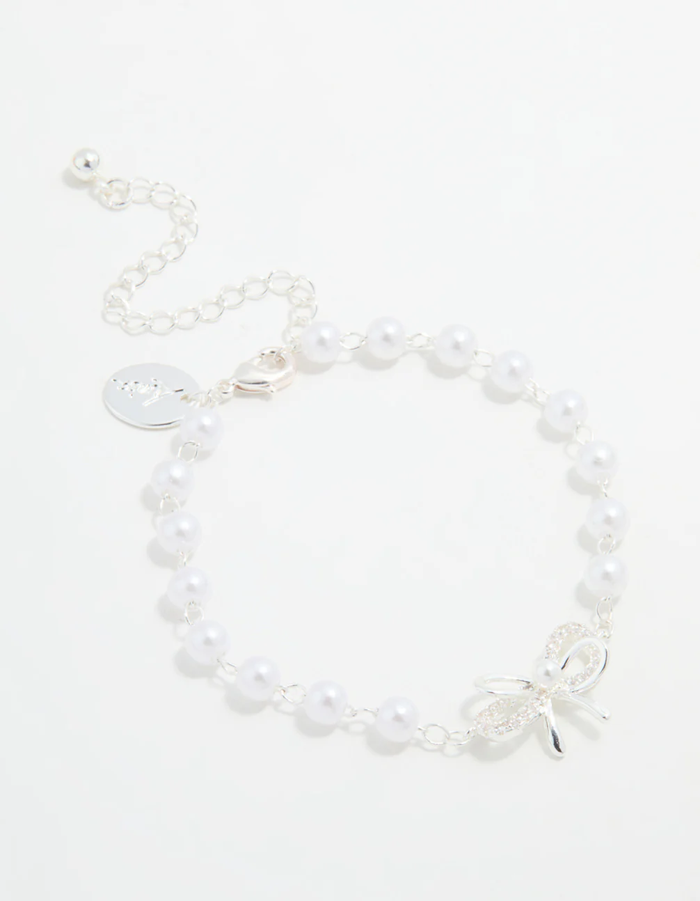 Silver Plated Pearl Double Bow Bracelet