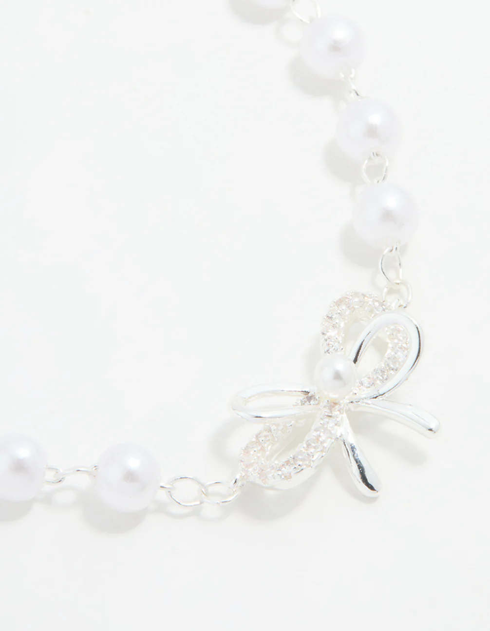 Silver Plated Pearl Double Bow Bracelet - Image 2