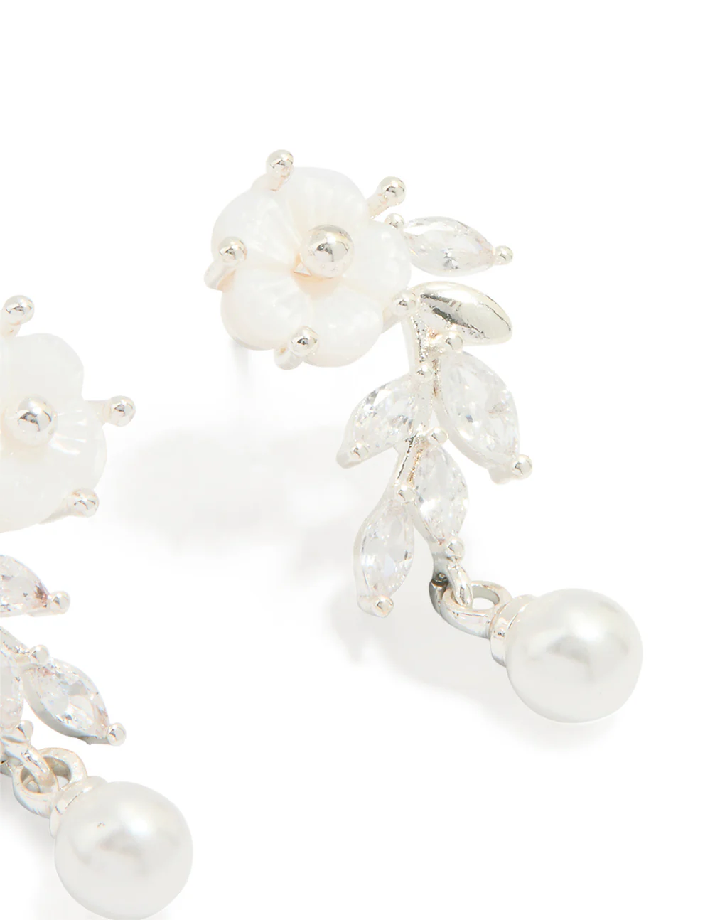 Silver Plated Pearl & Flower Drop Earrings - Image 3