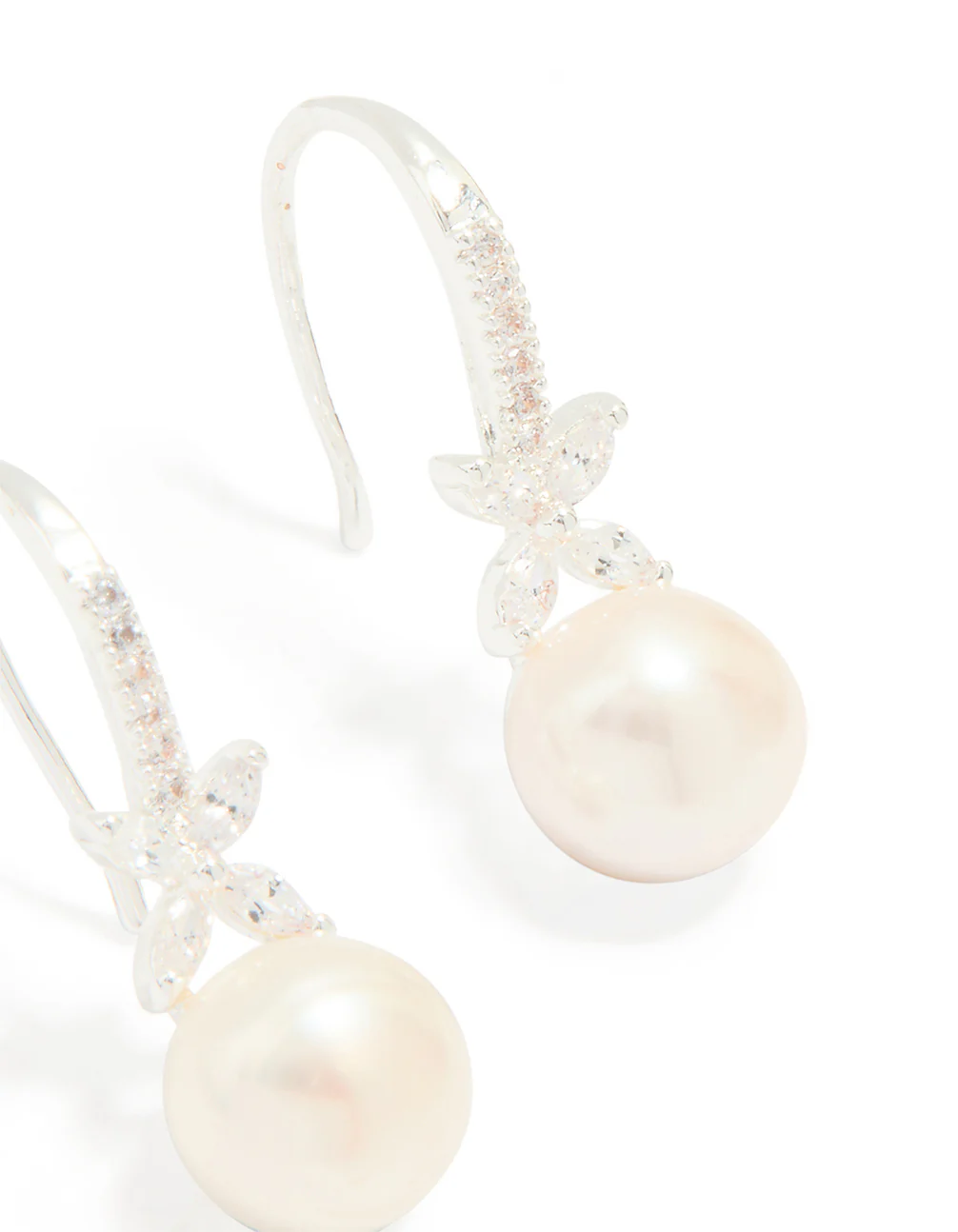 Silver Plated Pearl & Flower Hook Earrings - Image 3
