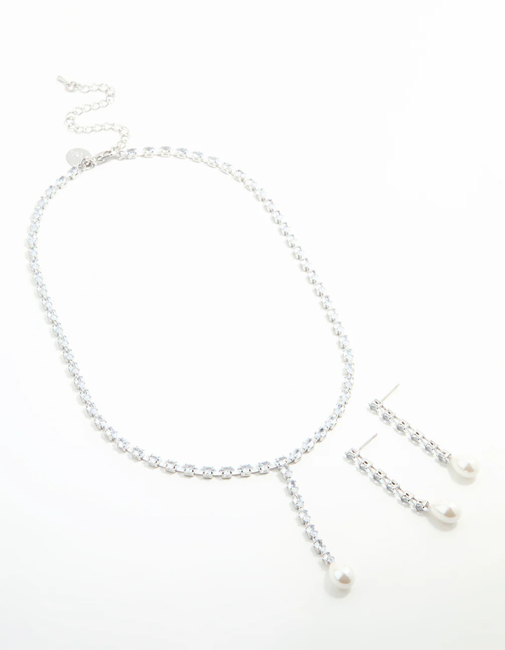 Silver Plated Pearl Oval Necklace & Earring Set - Image 2