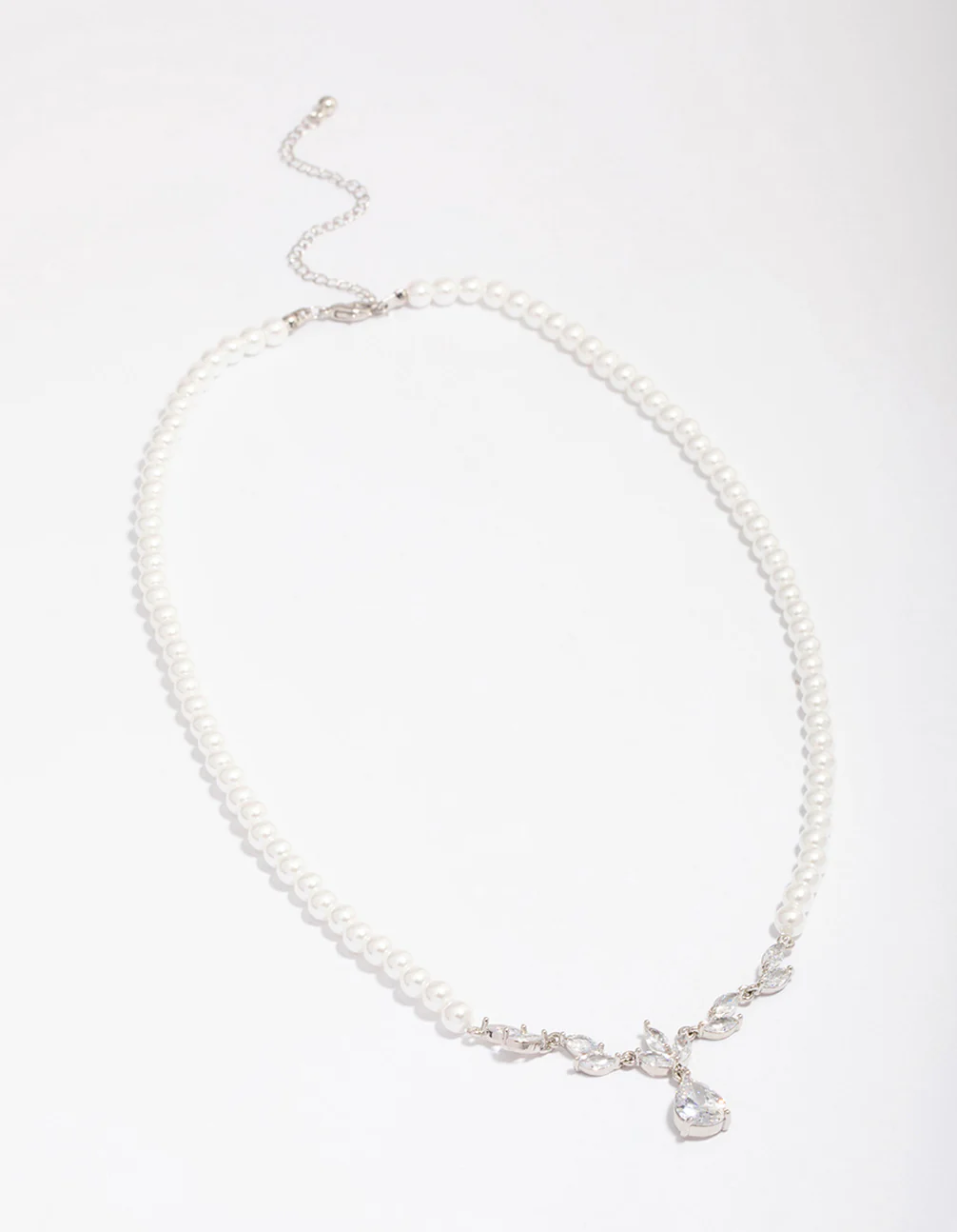 Silver Plated Pearl Strand Cubic Zirconia Vine Necklace - Image 2