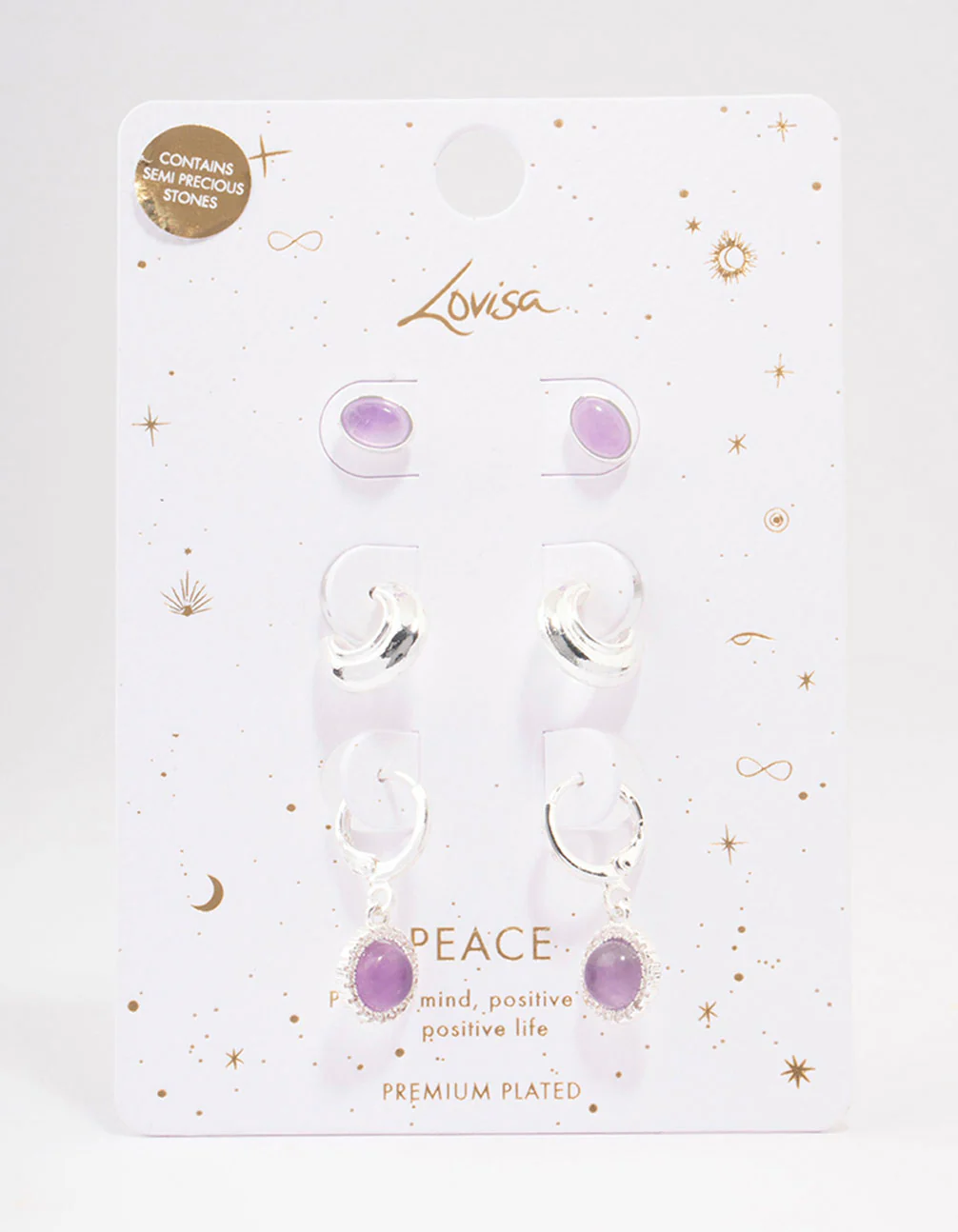 Silver Plated Round Amethyst Earring 3-Pack - Image 2