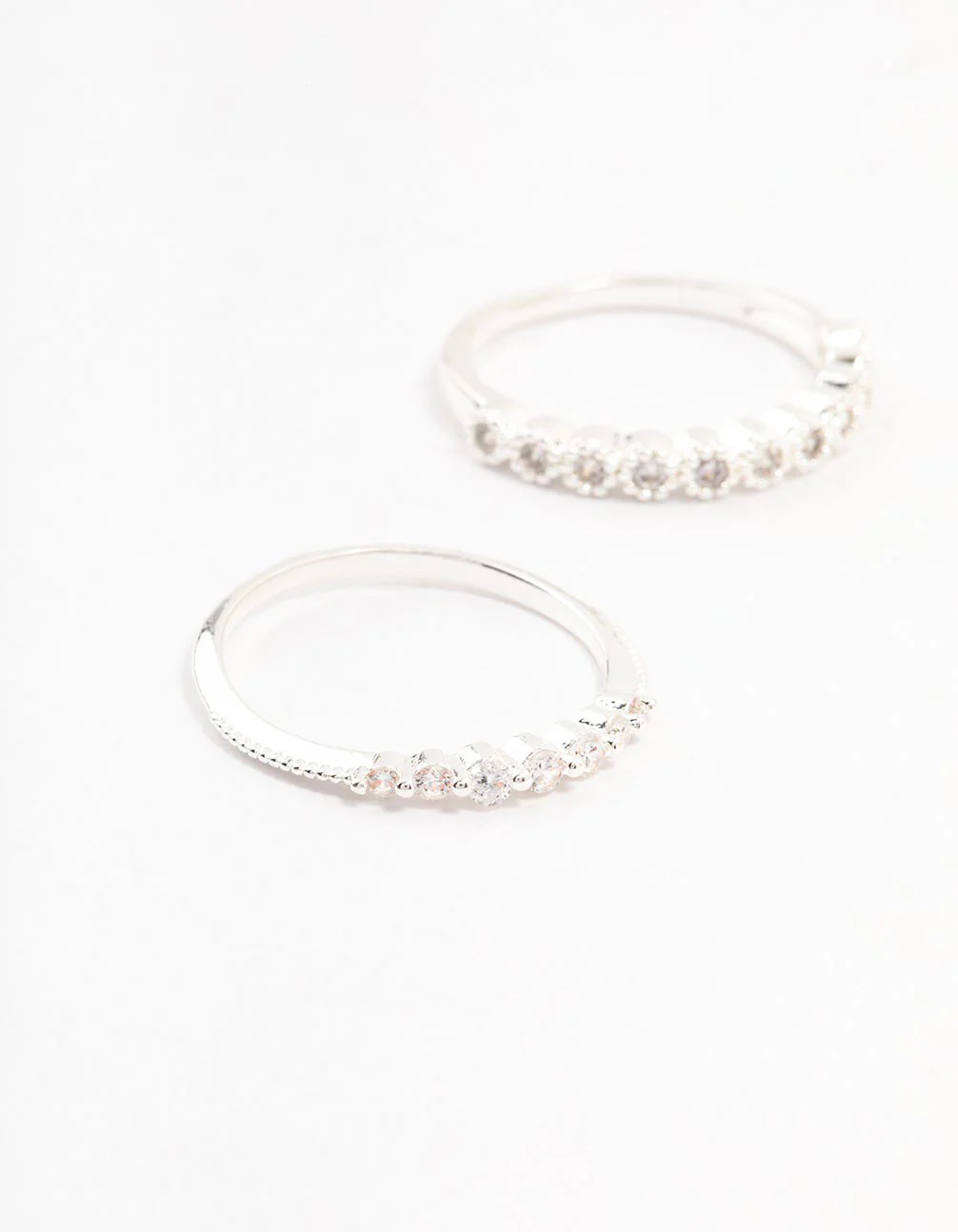 Silver Plated Fine Round Cubic Zirconia Stacking Rings 3-Pack - Image 2