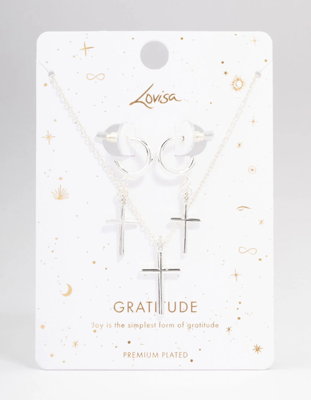 Silver Plated Sleek Cross Necklace & Earring Jewellery Set - Image 2