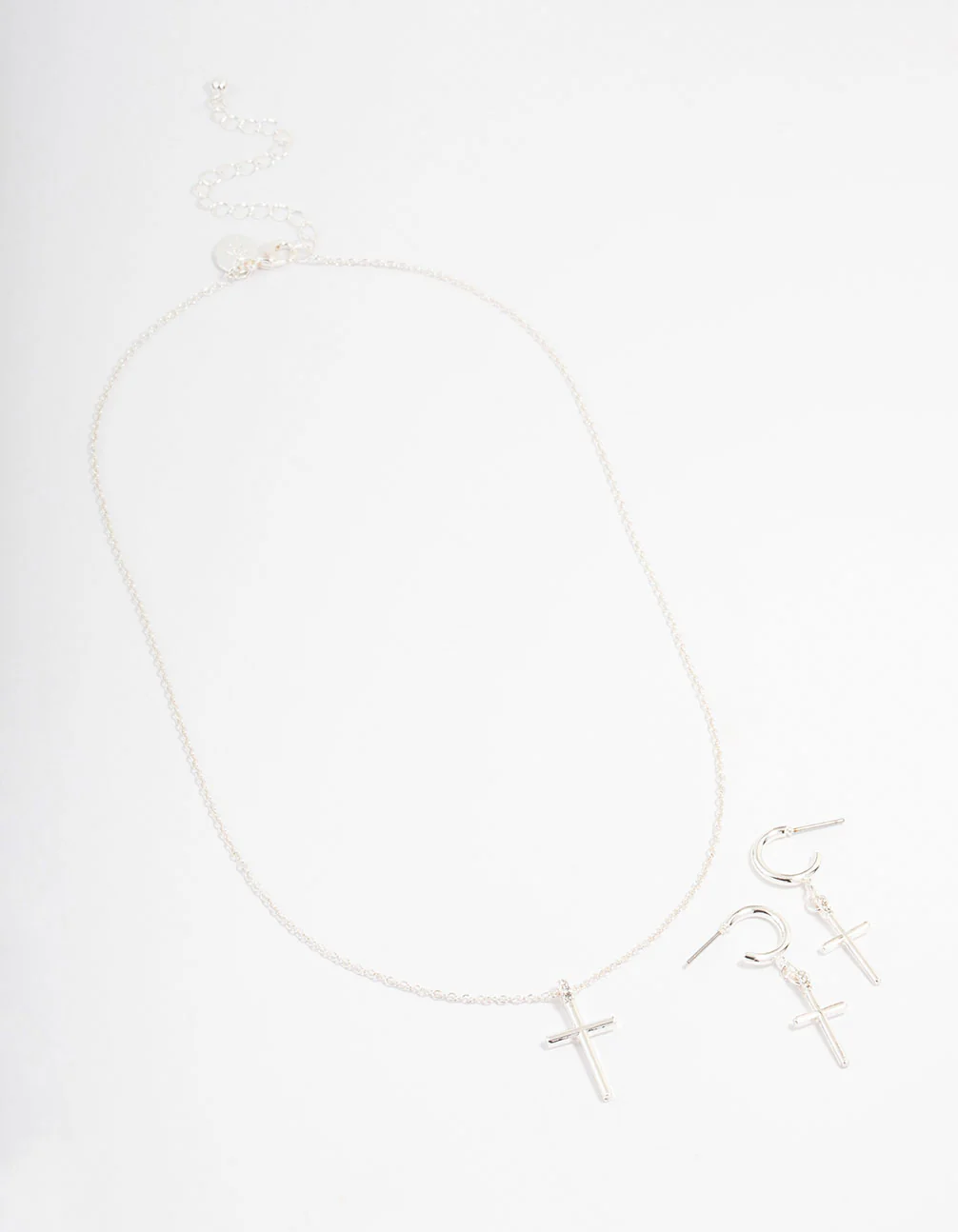 Silver Plated Sleek Cross Necklace & Earring Jewellery Set - Image 3