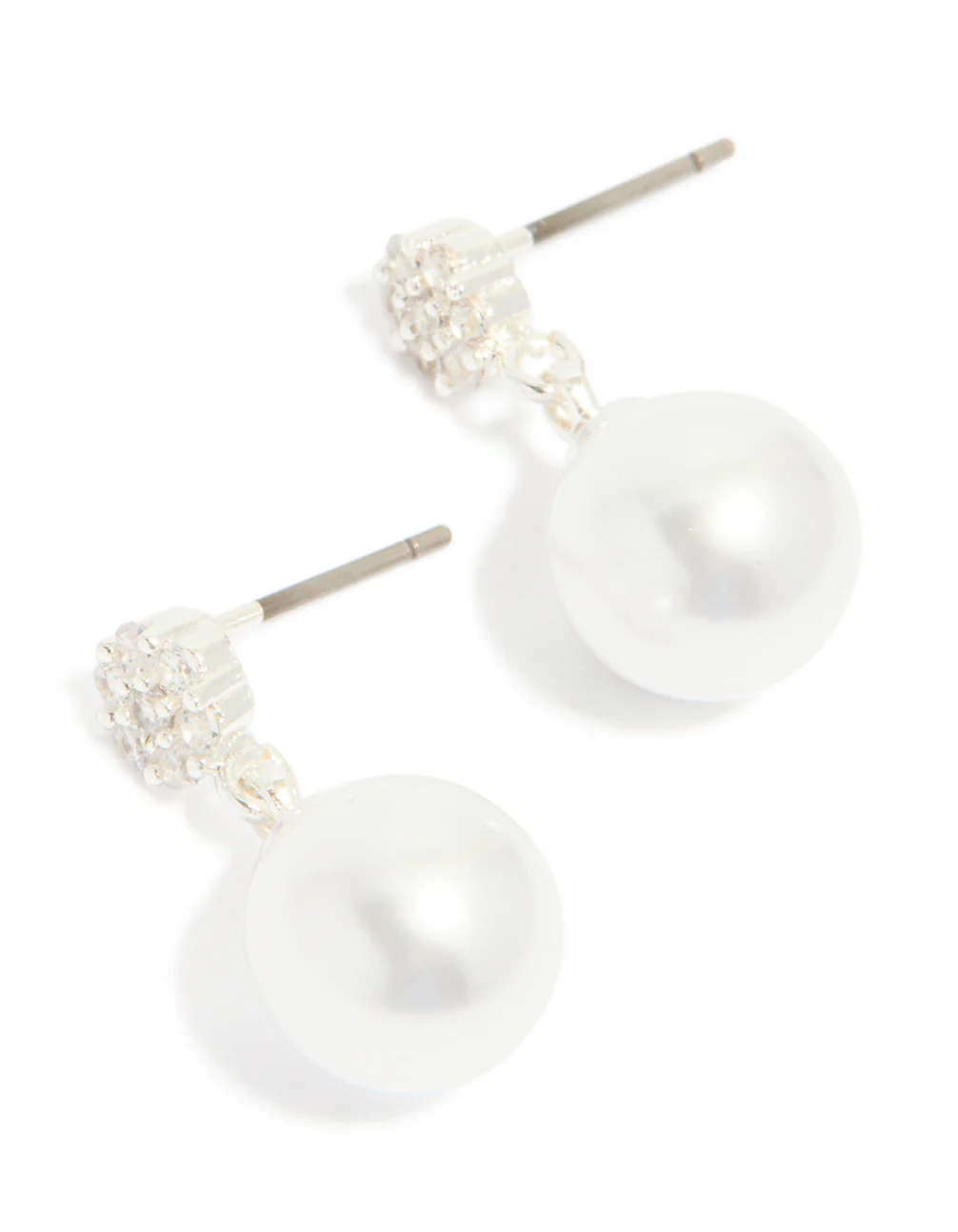 Silver Plated Small Round Cubic Zirconia & Pearl Drop Earrings - Image 2