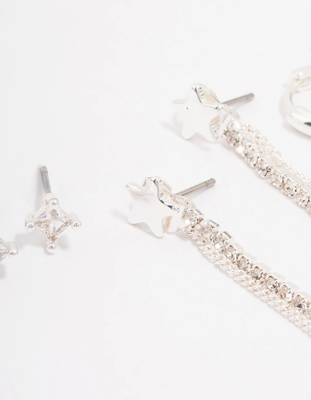 Silver Plated Brass Star Chain Earring 3-Pack - Image 2