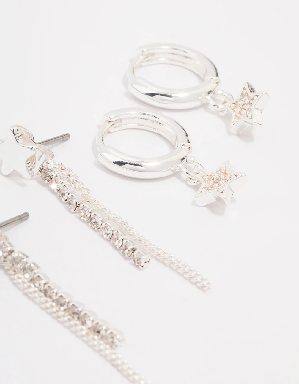Silver Plated Brass Star Chain Earring 3-Pack - Image 3