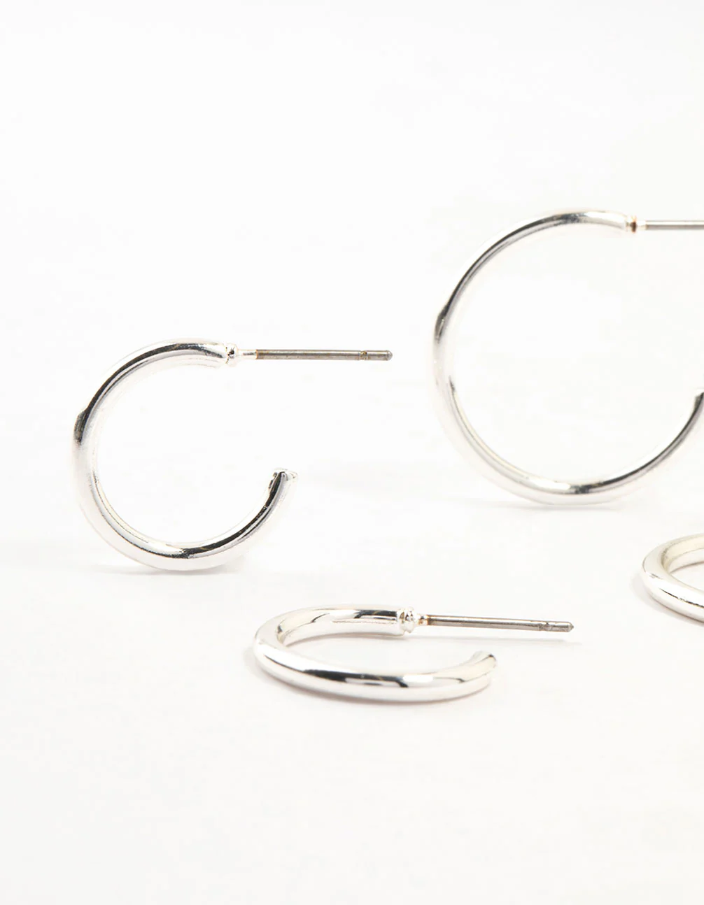 Silver Plated Thin Hoop Earrings 3-Pack - Image 2