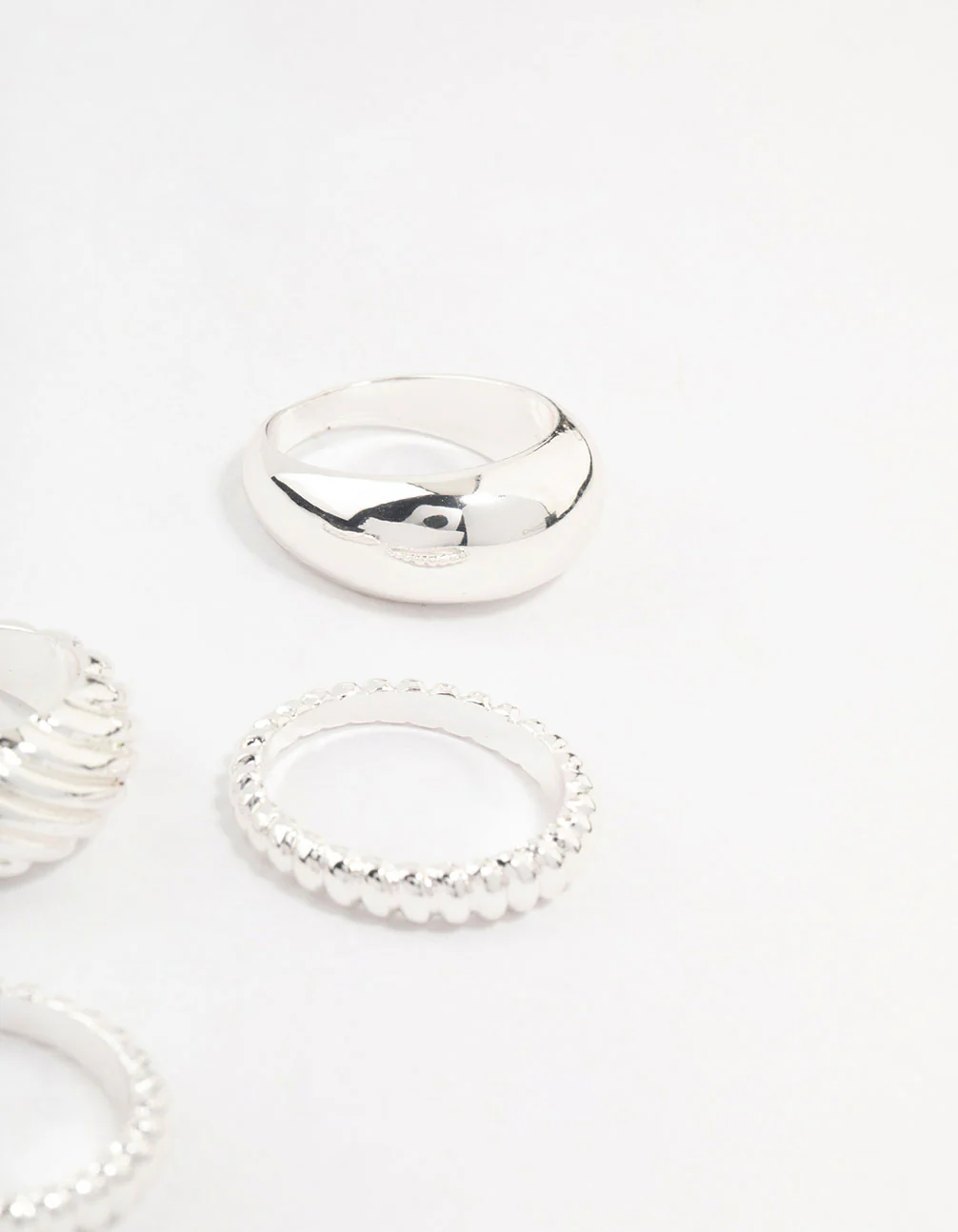 Silver Plated Twisted & Plain Rings 4-Pack - Image 3