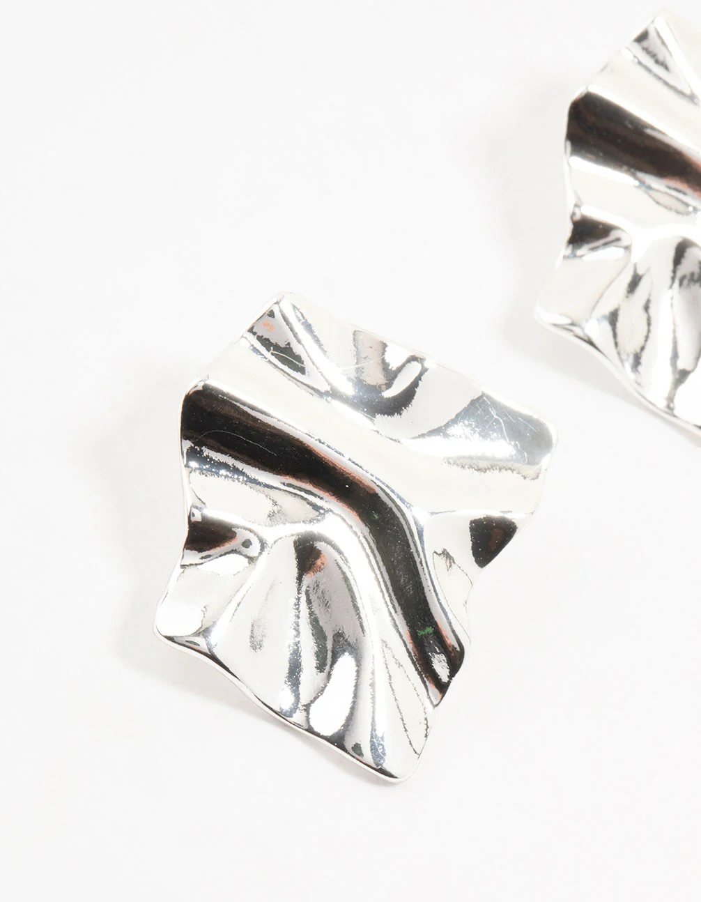 Silver Plated Warped Metal Stud Earrings - Image 2