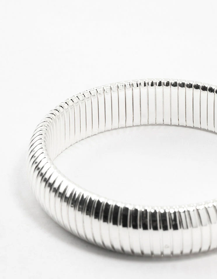 Silver Plated Wide Ribbed Bracelet - Image 3