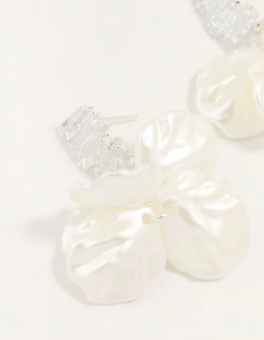 Silver Plated Zig Zag Stone With Petal Earrings - Image 2