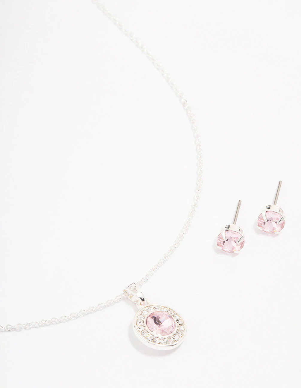 Silver Round Diamante Pink Halo Jewellery Set