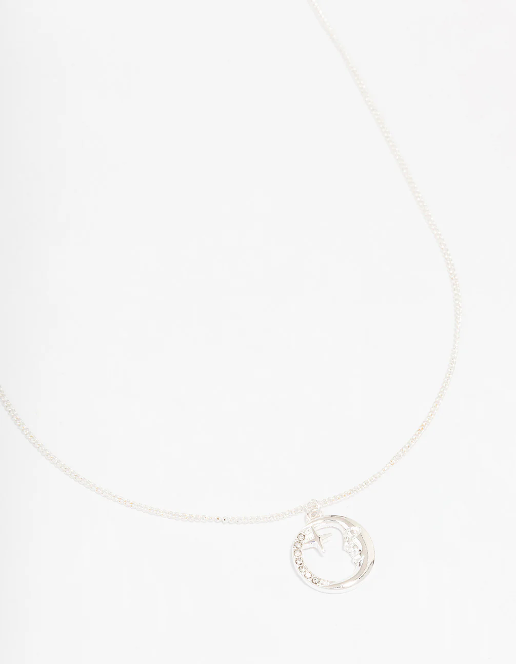 Silver Round Half Moon Pendant Necklace