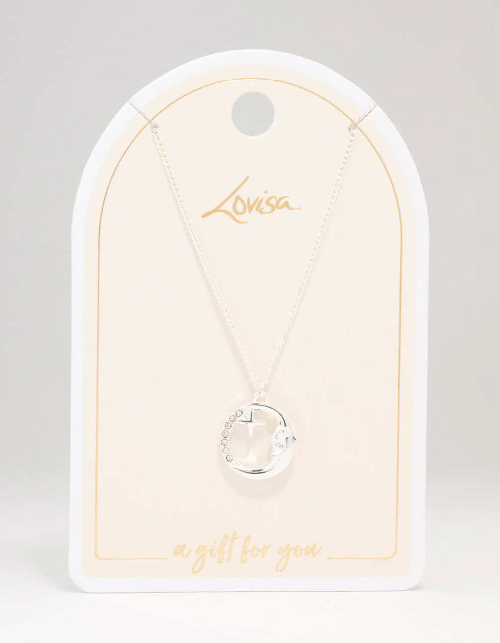 Silver Round Half Moon Pendant Necklace - Image 2